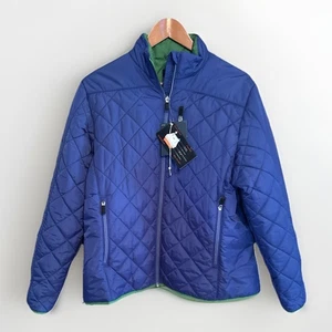 Lands End Primaloft Diamond Quilted Puffer Jacket Large Blue Full Zip Coat - Picture 1 of 10