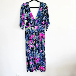 Lily Pulitzer Dress Womens L Floral Parigi Midi Elbow Sleeve Onyx Earned Stripe - Picture 1 of 10