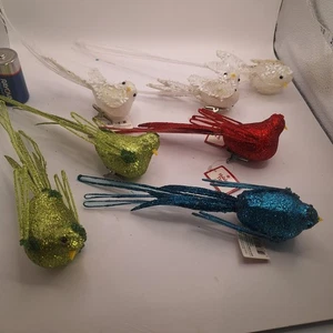 7 Holiday Time Clip On Vogel Ornamente blau grün weiß rot - Bild 1 von 7