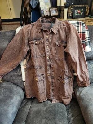 Chaqueta vaquera Joan Rivers XL marrón con botones Foto 1 de 3