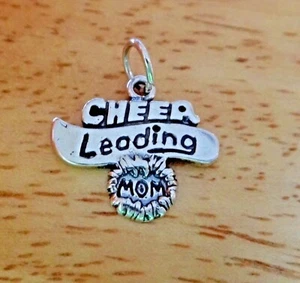 Sterling Silver 16x17mm Cheer Leading Mom on Pom Pom Charm - Picture 1 of 3