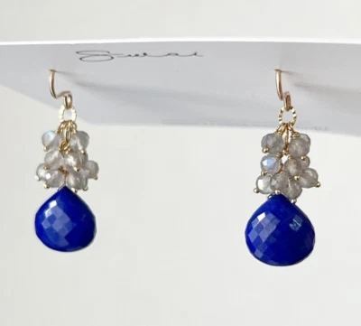 Lapislazzuli e pietra preziosa labradorite orecchino in argento sterling 925 ... - Immagine 1 di 4