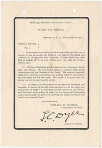 Präsident McKinley Tod 1901 Spanischer Krieg Militär Veteranen Gedenkorden - Bild 1 von 1