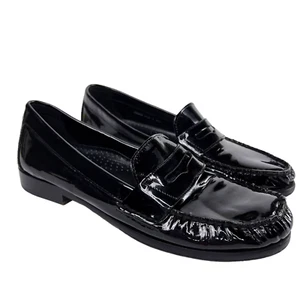 Cole Haan schwarzer Lackleder Slipper niedriger Blockabsatz Mokka Zehenpartie Penny Halbschuh 6,5 - Bild 1 von 10