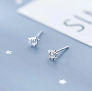 925 Sterling Silver Tiny Sun Totem Stud Post Earrings 4mm A1033 - Picture 1 of 9