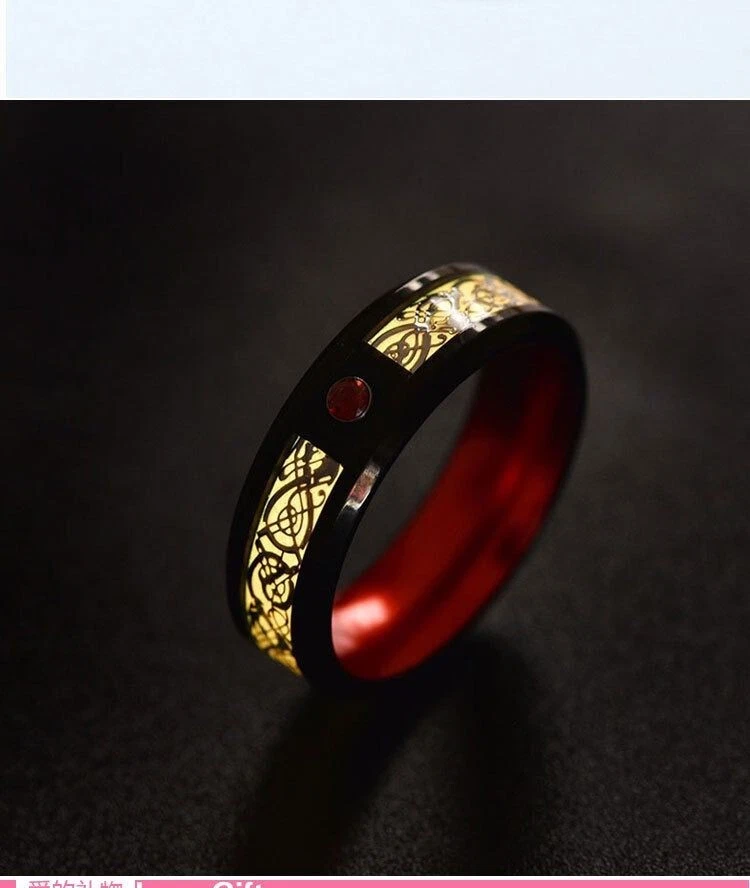 Anillo de pareja de 8 mm de acero de tungsteno rojo púrpura banda de dragón circonita cúbica Foto 1 de 1