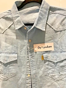 Aiopeson Distressed Denim Top Größe Medium Oymyakon Knopfleiste hellblau neu Etikett - Bild 1 von 9
