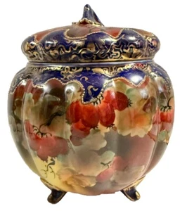 Antique Jar Nippon Maple Leaf Porcelain Footed Biscuit Gorgeous! - Picture 1 of 8