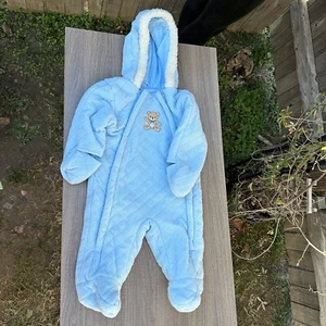 Vintage Wippette Schneeanzug Kapuze Footie Fleece gefüttert Baby 6-9 Monate Blaubär - Bild 1 von 9