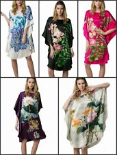 Seide Damen Oversize lang Nachthemd Nachtkleid Tunika Poncho mit Seiden-Malerei