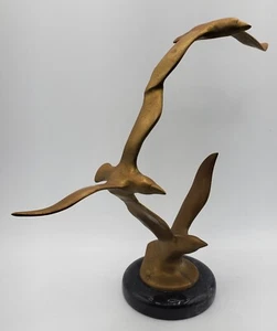 Curtis Jere Style Brass Birds in Flight MCM Sculpture Marble Base - Picture 1 of 10