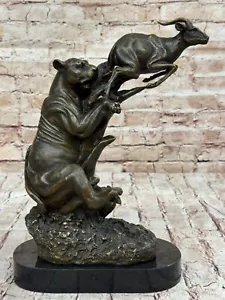 Gran Escultura de Bronce León Cazando una Gacela Impresionante Detalle 12.5" Alto Arte - Imagen 1 de 10