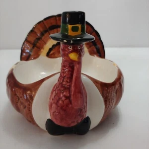 Ceramic Turkey Cracker Dish/Bowl 2 Compartment Candy/Nuts Thanksgiving  6x6x4"  - Picture 1 of 5