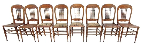 American Victorian Set of 8 Pressed Back Oak Dining CHAIRS Restored Cover