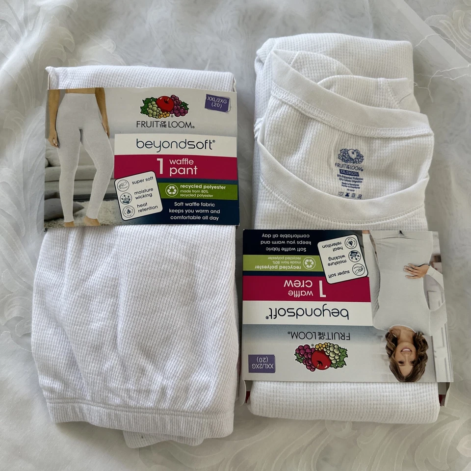 Fruit of the Loom BeyondSoft 2pc Waffle Crew Top & Pant set XXL/2XG(20) White - Image 1 of 4