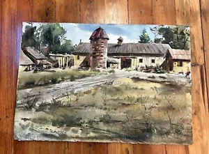 Vintage Edgar Albert Whitney Watercolor Landscape Painting “Farm And Silo” - Picture 1 of 6