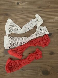 2 Pairs White And Coral Fishnet Socks 