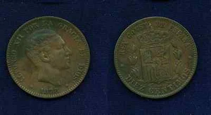 SPAIN ALFONSO XII 1878-OM 10 CENTIMOS COIN XF+ - Picture 1 of 1