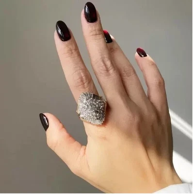 6Ct Created Round and Baguette Cut Diamond Clustered Ring 14K Yellow Gold Plated - Image 1 of 4