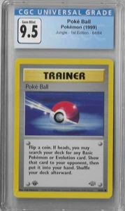 CGC 9.5 Gem Mint Poke Ball 1st Edition Jungle 64/64 Pokemon 1999 Trainer - Picture 1 of 2