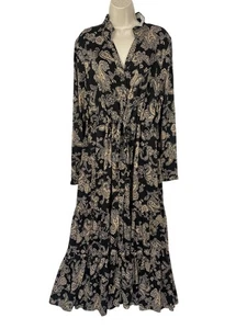 Chaps Maxi Dress Womens Large Paisley Tiered Ruffle Pockets Button Front Boho - Picture 1 of 15
