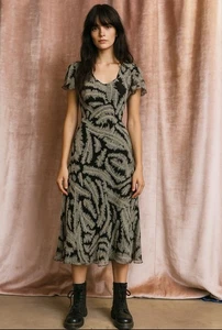 Vtg 90s Y2K Midi Dress Women’s 4 Silk Black Feathers Whimsigoth Fairy Whimsical - Picture 1 of 11