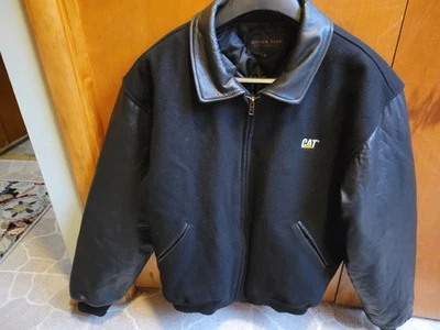 VINTAGE GOLDEN BEAR CATERPILLAR WOOL LEATHER JACKET MADE IN USA MENS LG  CAT  - Image 1 of 4