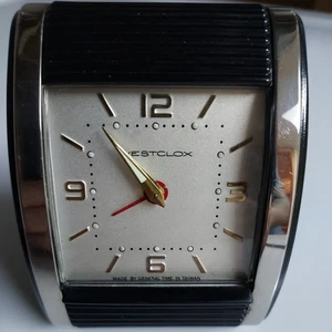 Westclox Travalarm Travel Alarm Clock W/ Sliding Cover Rare Black W/ Chrome Trim - Picture 1 of 16