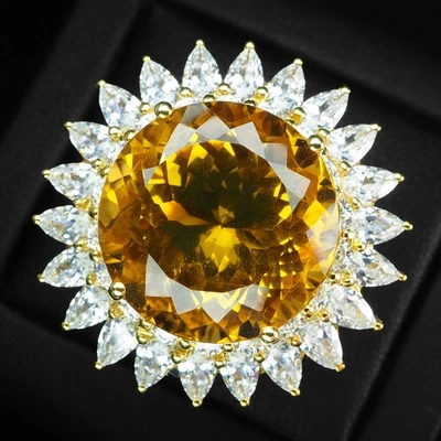 Llamativos anillos florales de oro de 24 quilates de plata de ley 925 de 20,25 quilates de citrino de oro amarillo de 20,25 quilates Foto 1 de 4