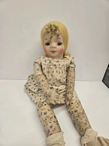 Georgine Averille Sweets Puppe 1938 bedruckte Stoffpuppe bemalt Gesicht echte Wimpern - Bild 1 von 22