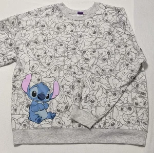 Lilo & Stitch Disney All Over Print Sweatshirt Women's XL 16-18 Gray Crew Neck - Foto 1 di 7