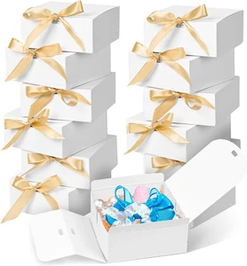 Paquete de 12 cajas de regalo pequeñas tapas regalos, 4,5''X4,5''X2'' cajas de regalo blancas cintas - Imagen 1 de 14