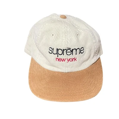 Кепка Supreme NYC мужская регулируемая бежевая замшевая вельветовая 6-панельная кепка O/S США КАК НОВАЯ - Изображение 1 из 4