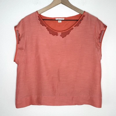 Top Loomstate Algodón Orgánico Seda Talla S Crochet Coral Bordado Artístico Diseñador Foto 1 de 4