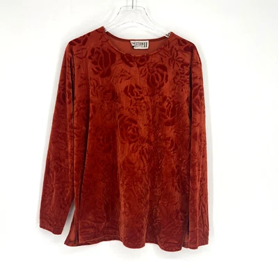 Blusa feminina vintage Western Connection 1X laranja veludo floral camponesa boho - Imagem 1 de 4