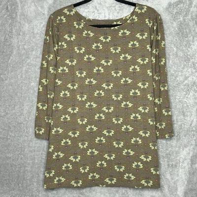 Camisa Top D&Co Denim&Co XL Verde Floral Flor Manga 3/4 Cuello Redondo Elastizada Foto 1 de 4