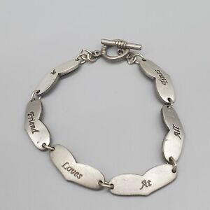 Pewter Heart Link Bracelet "A FRIEND LOVES AT ALL TIMES" Toggle Clasp 7.5 in