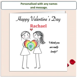 Personalised 'Mollie and Doodle' LGBTQ+ female Valentine Card - rainbow heart - Picture 1 of 5