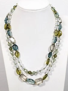 Boho Western Green Acrylic Beaded Layered Double Strand Long neccklace 21 inch - Picture 1 of 11