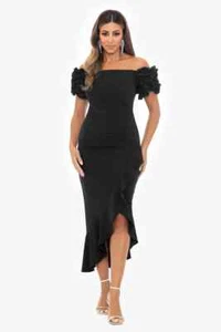 Xscape Loreta Black Off-the-Shoulder Ruffled Evening Dress 4506 Size 12 - Picture 1 of 3