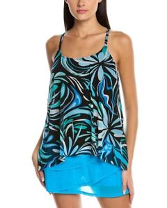 MSRP $94 Coco Reef Womens Contours Draped Tankini Top Swimsuit Black Size 34 D