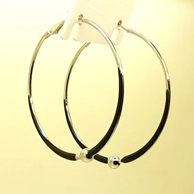 Pendientes de aro grandes simples de 2,5" redondos metálicos esmalte verde oscuro joyería de moda Foto 1 de 4