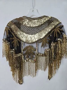 Chal boho con flecos multifuncional con cuentas dorado/negro Tan Chho para mujer - Imagen 1 de 7