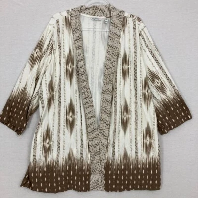 Isaac Mizrahi Southwestern Print Brown White Open Front Knit Cardigan 2X - Image 1 of 4