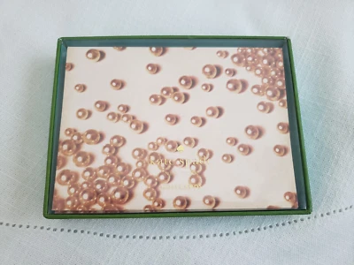 NIOB Kate Spade Foldover 10 PINK PEARLS Note Cards Blk/White Stripe Envelope Set - Image 1 of 4