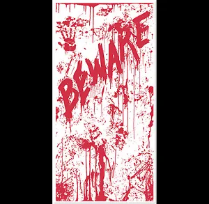 Psycho Dexter Zombie--BEWARE BLOODY DOOR COVER--Halloween Horror Prop Decoration - Picture 1 of 1