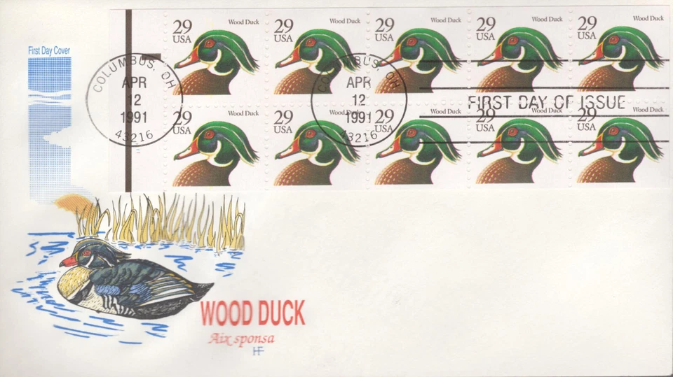 1991 FDC - Scott# 2484a - Booklet Pane - Wood Duck - Farnam Cachet - Image 1 of 1
