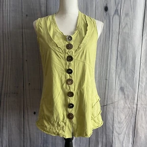 Neon Buddha Sleeveless Top, Size Small, Green, Button Down, Cotton Blend - Picture 1 of 5