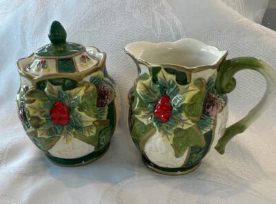 NEW Cosmos Emerald Holiday Holly Sugar and Creamer set - Image 1 of 4