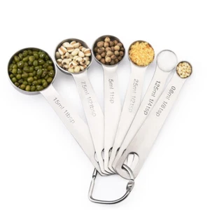 6 Piece Stainless Steel Measuring Spoons Set Teaspoon & Tablespoon Measurements - Picture 1 of 1